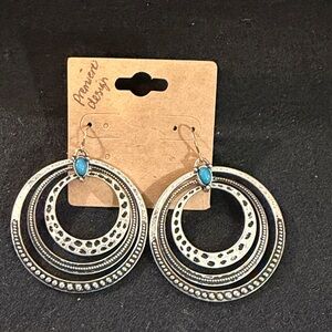 Premier Designs Silver Earrings with Blue Accents